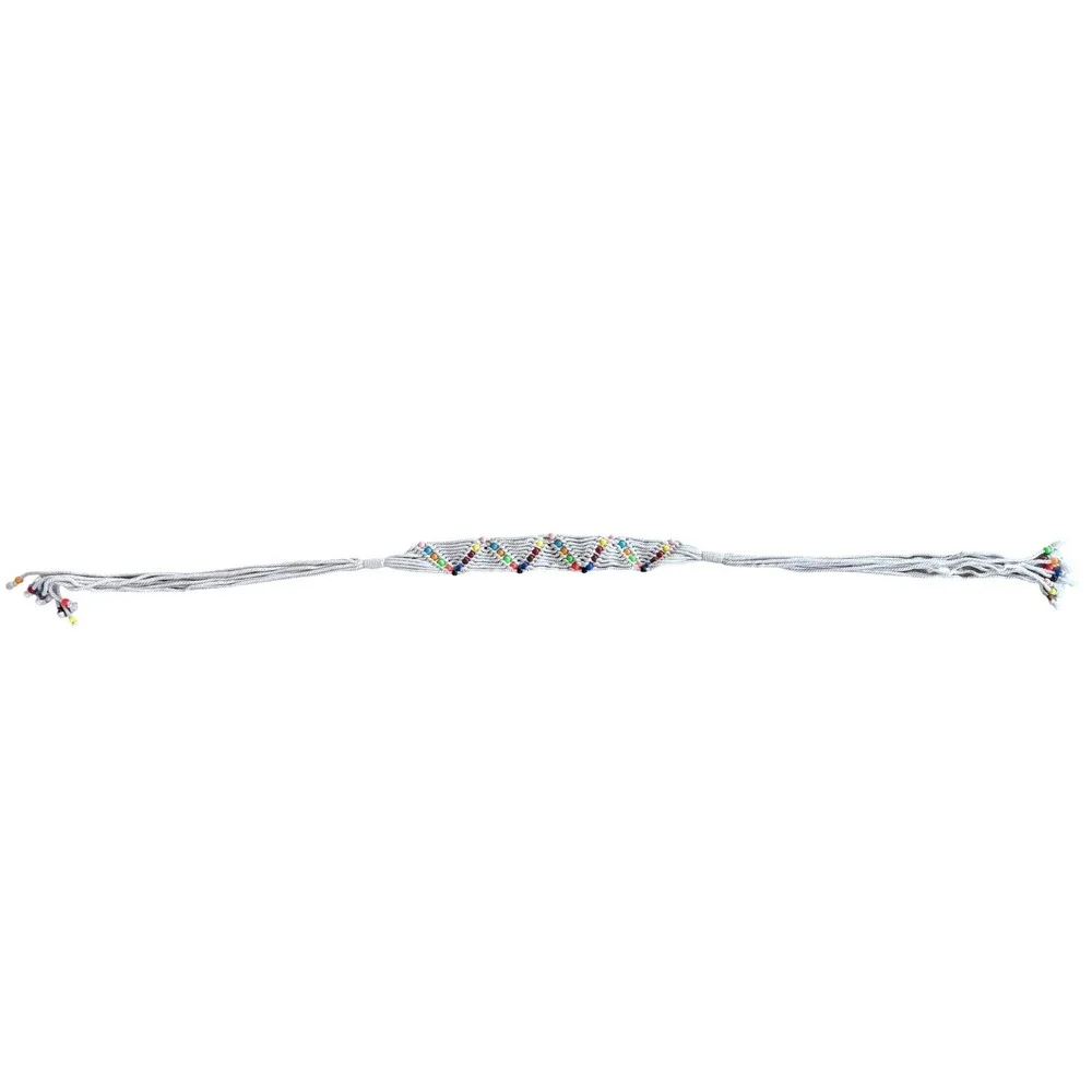 Macrame Beaded Tassel Waist Belt One Size Ivory Cotton Boho